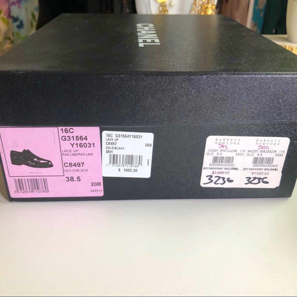 Chanel Authentic Lace Up Oxfords W/ Box 38.5 - Picture 8 of 8
